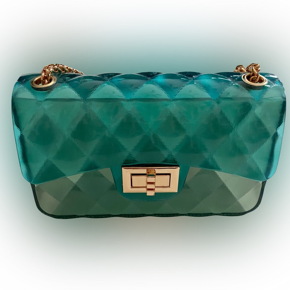NWOT BLUE AND GOLD JELLY CHAIN CROSSBODY STYLE HANDBAG 🩵